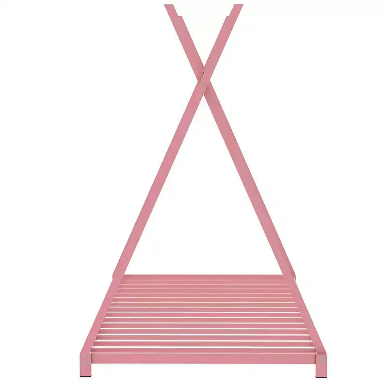 Lit au sol Bellemave taille jumeau pour enfants, lit au sol Montessori en métal pour enfants lit tente avec lattes, rose