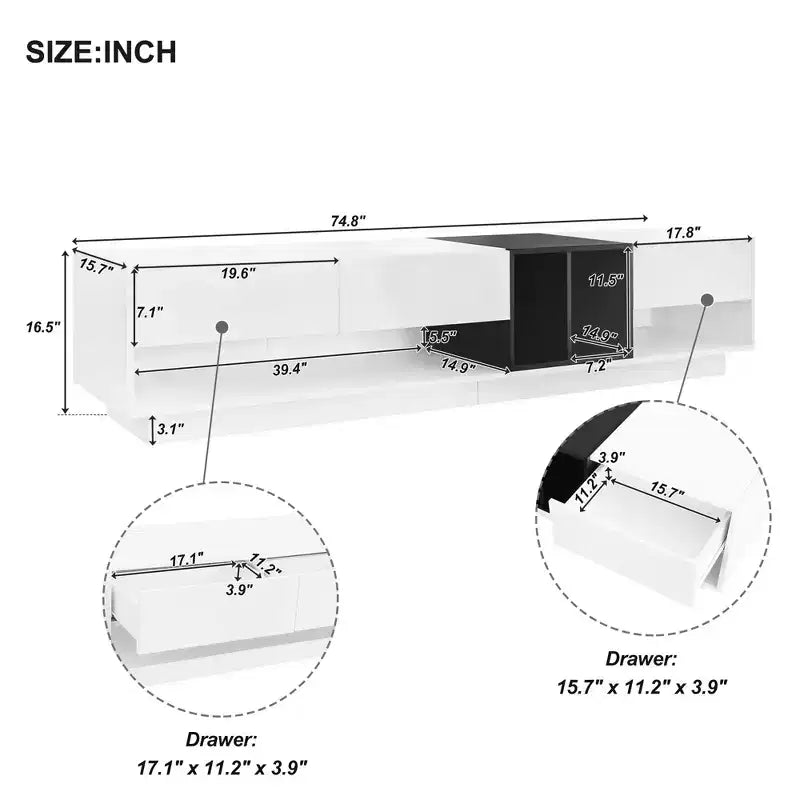 Meuble TV bicolore Whisen 80 avec compartiments de rangement polyvalents, console multimédia fonctionnelle