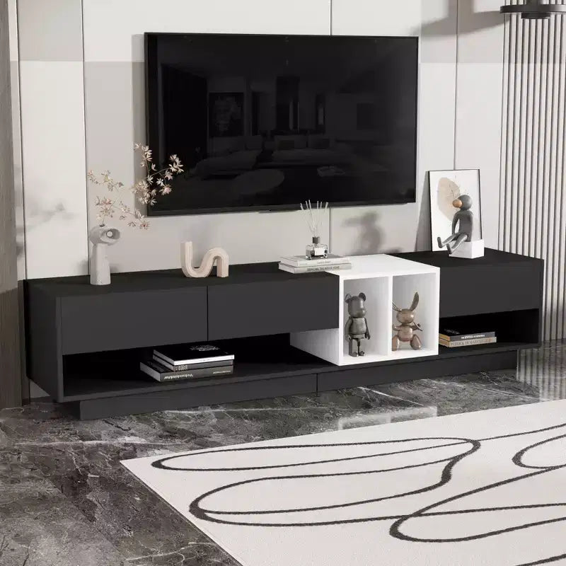 Meuble TV bicolore Whisen 80 avec compartiments de rangement polyvalents, console multimédia fonctionnelle