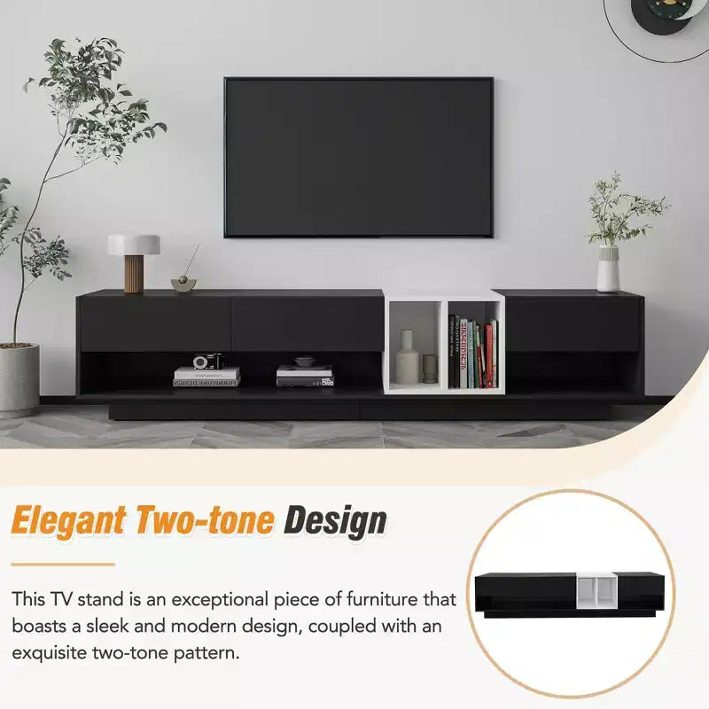Meuble TV bicolore Whisen 80 avec compartiments de rangement polyvalents, console multimédia fonctionnelle