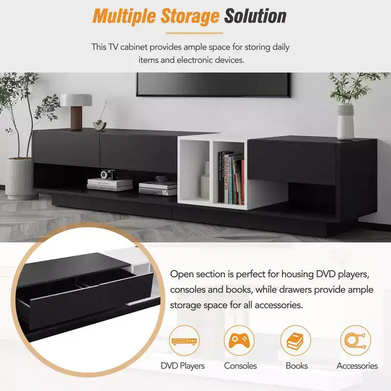 Meuble TV bicolore Whisen 80 avec compartiments de rangement polyvalents, console multimédia fonctionnelle