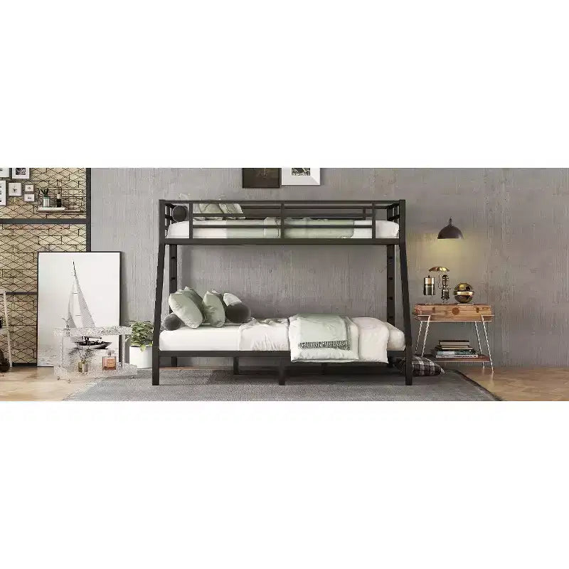 Bellemave Lit Superposé Jumeau XL sur Grand Lit pour Adultes, Cadre Métallique Robuste avec 2 Échelles, Conception Silencieuse, Noir
