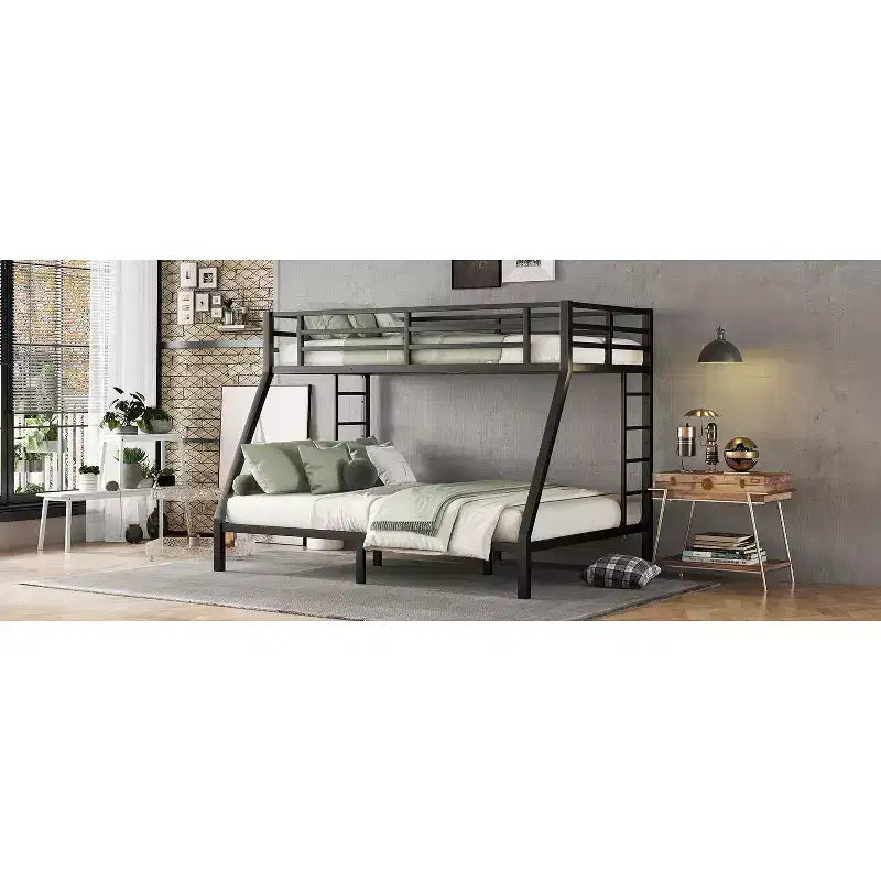 Bellemave Lit Superposé Jumeau XL sur Grand Lit pour Adultes, Cadre Métallique Robuste avec 2 Échelles, Conception Silencieuse, Noir