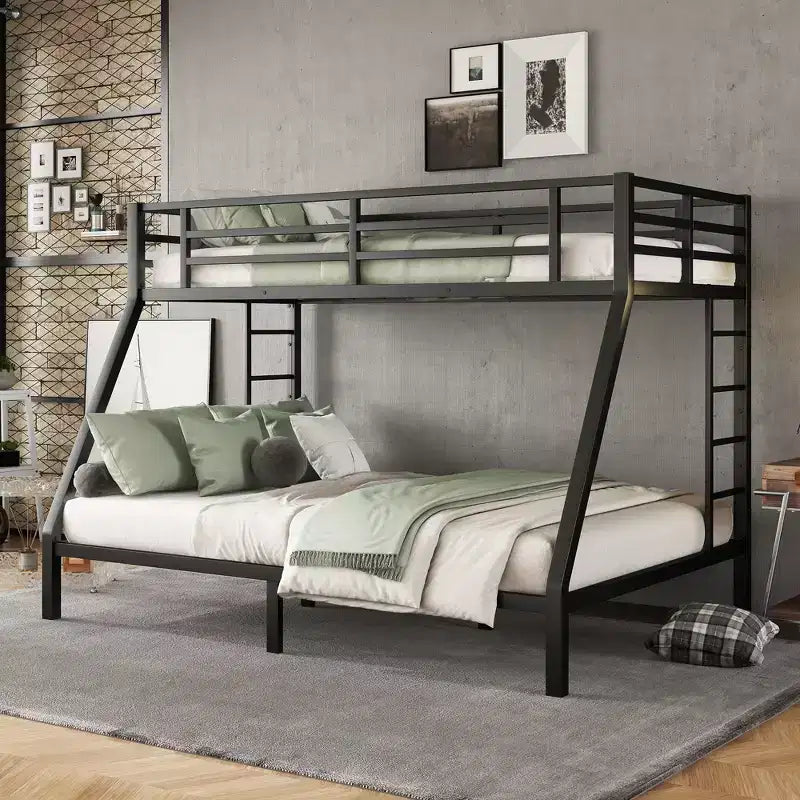 Bellemave Lit Superposé Jumeau XL sur Grand Lit pour Adultes, Cadre Métallique Robuste avec 2 Échelles, Conception Silencieuse, Noir
