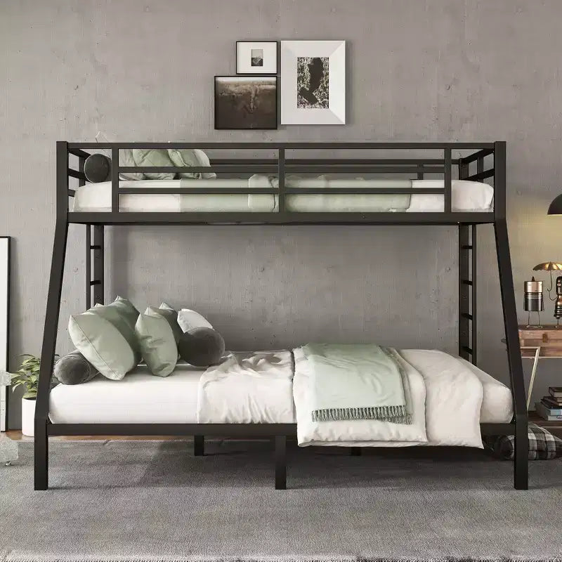 Bellemave Lit Superposé Jumeau XL sur Grand Lit pour Adultes, Cadre Métallique Robuste avec 2 Échelles, Conception Silencieuse, Noir