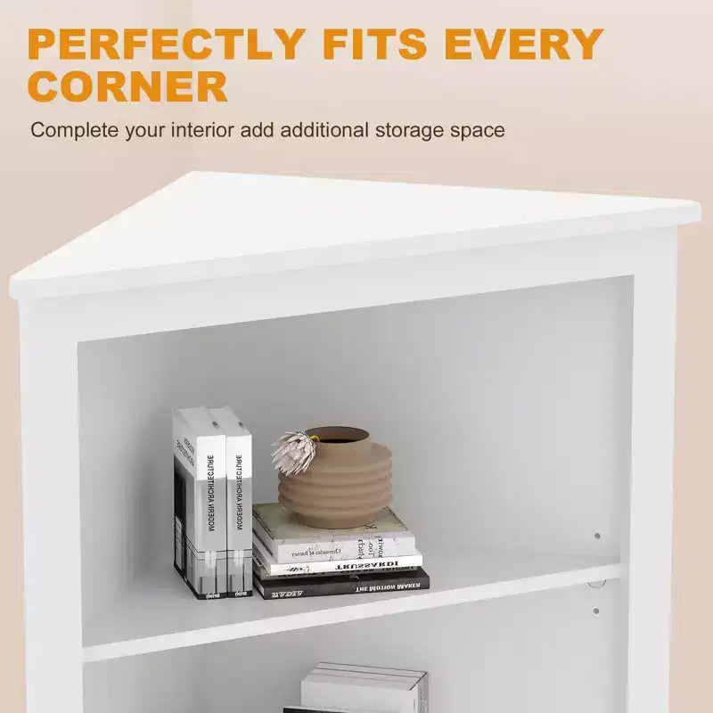64 Armoire d'angle de style campagnard avec 2 portes de grange et étagères réglables pour salle de bain, salle à manger, cuisine, blanc