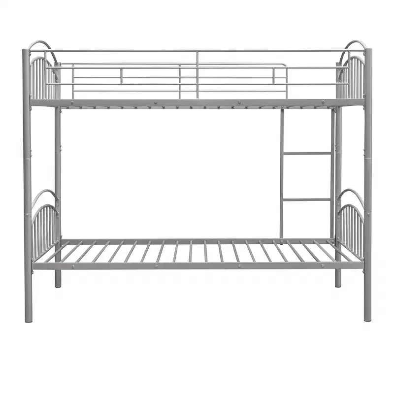 Bellemave Lit Superposé en Métal Jumeau sur Jumeau avec Échelle et Barrière de Sécurité, Convertible en 2 Lits, Robuste, Lit Gain de Place pour Enfants et Adolescents, Argent