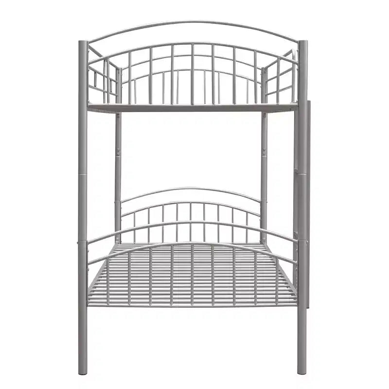 Bellemave Lit Superposé en Métal Jumeau sur Jumeau avec Échelle et Barrière de Sécurité, Convertible en 2 Lits, Robuste, Lit Gain de Place pour Enfants et Adolescents, Argent