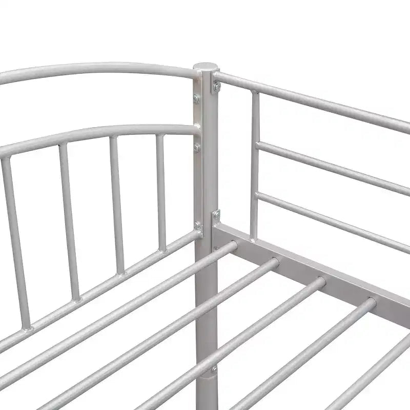 Bellemave Lit Superposé en Métal Jumeau sur Jumeau avec Échelle et Barrière de Sécurité, Convertible en 2 Lits, Robuste, Lit Gain de Place pour Enfants et Adolescents, Argent