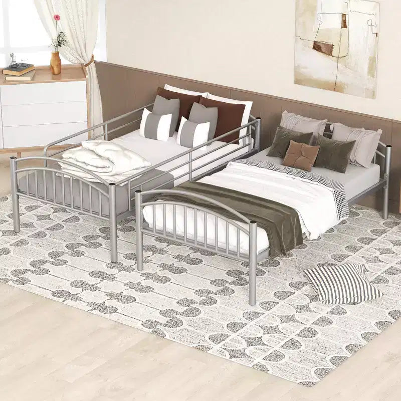Bellemave Lit Superposé en Métal Jumeau sur Jumeau avec Échelle et Barrière de Sécurité, Convertible en 2 Lits, Robuste, Lit Gain de Place pour Enfants et Adolescents, Argent