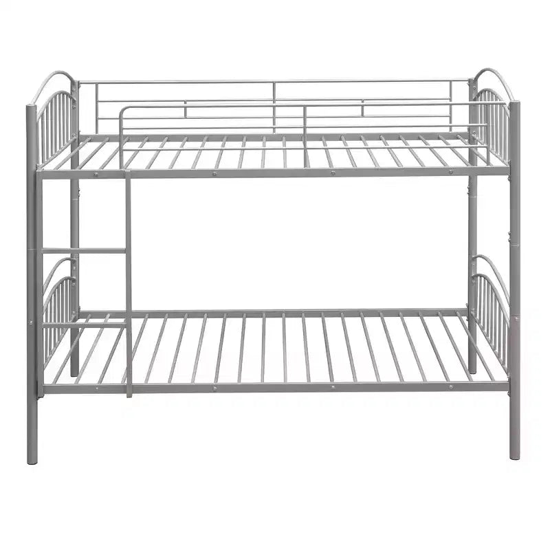 Bellemave Lit Superposé en Métal Jumeau sur Jumeau avec Échelle et Barrière de Sécurité, Convertible en 2 Lits, Robuste, Lit Gain de Place pour Enfants et Adolescents, Argent