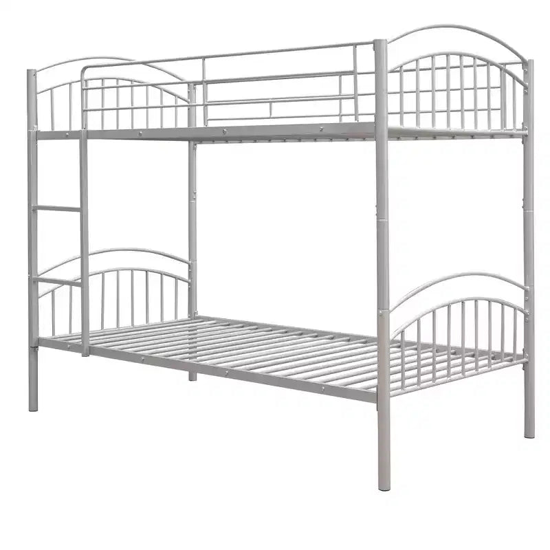 Bellemave Lit Superposé en Métal Jumeau sur Jumeau avec Échelle et Barrière de Sécurité, Convertible en 2 Lits, Robuste, Lit Gain de Place pour Enfants et Adolescents, Argent