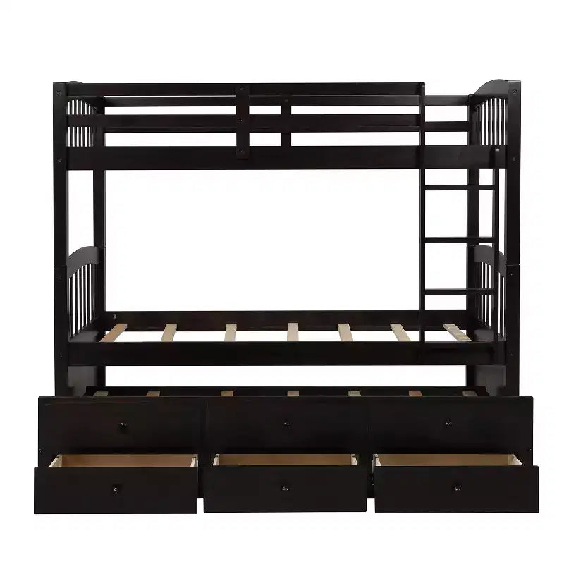 Lit superposé jumeau sur jumeau avec lit gigogne, lit superposé en bois avec 3 tiroirs de rangement et rail de sécurité, convertible en 2 lits