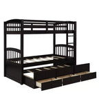Lit superposé jumeau sur jumeau avec lit gigogne, lit superposé en bois avec 3 tiroirs de rangement et rail de sécurité, convertible en 2 lits
