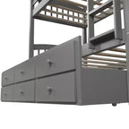 Lit superposé jumeau sur jumeau avec lit gigogne, lit superposé en bois avec 3 tiroirs de rangement et rail de sécurité, convertible en 2 lits