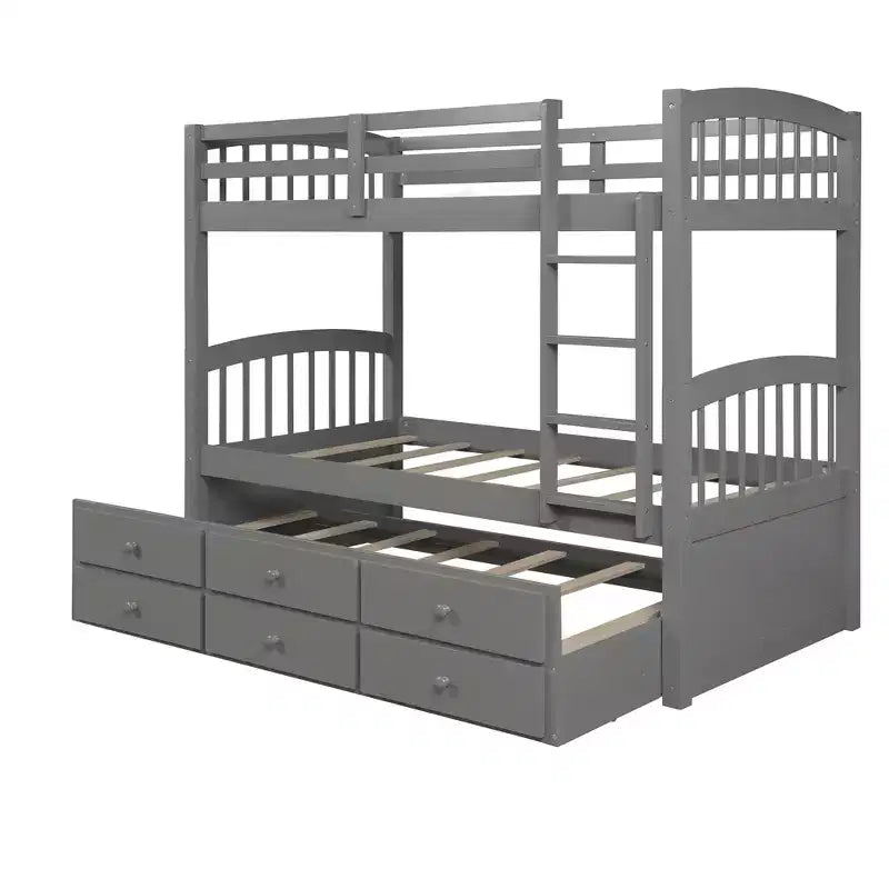 Lit superposé jumeau sur jumeau avec lit gigogne, lit superposé en bois avec 3 tiroirs de rangement et rail de sécurité, convertible en 2 lits