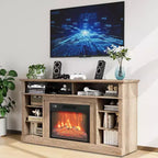 58 Farmhouse TV Stand Console Cabinet with Storage Shelves, 23 Fireplace with 3 Level Adjustable Flame for Living Room