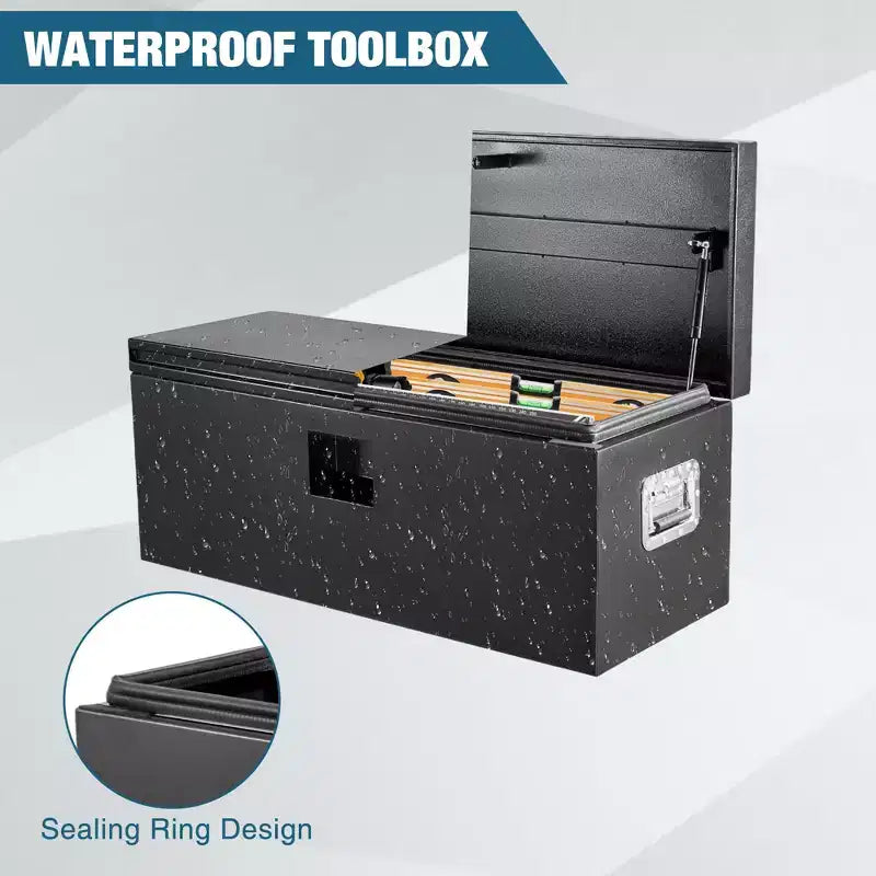 Boîte à outils robuste en aluminium pour benne de camion, boîte à outils en tôle larmée avec poignée latérale et clés de verrouillage, organiseur de rangement pour pick-up, benne de camion