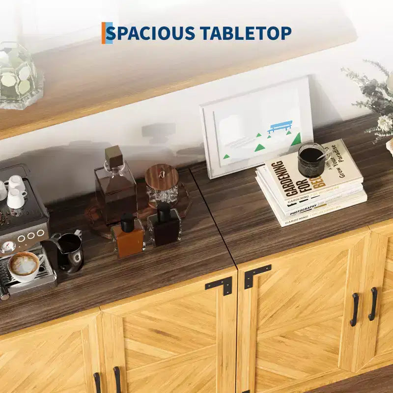 Buffet avec rangements - Enfilade de style rustique moderne avec portes et étagères réglables, Meuble de rangement de cuisine, Meuble de bar à café