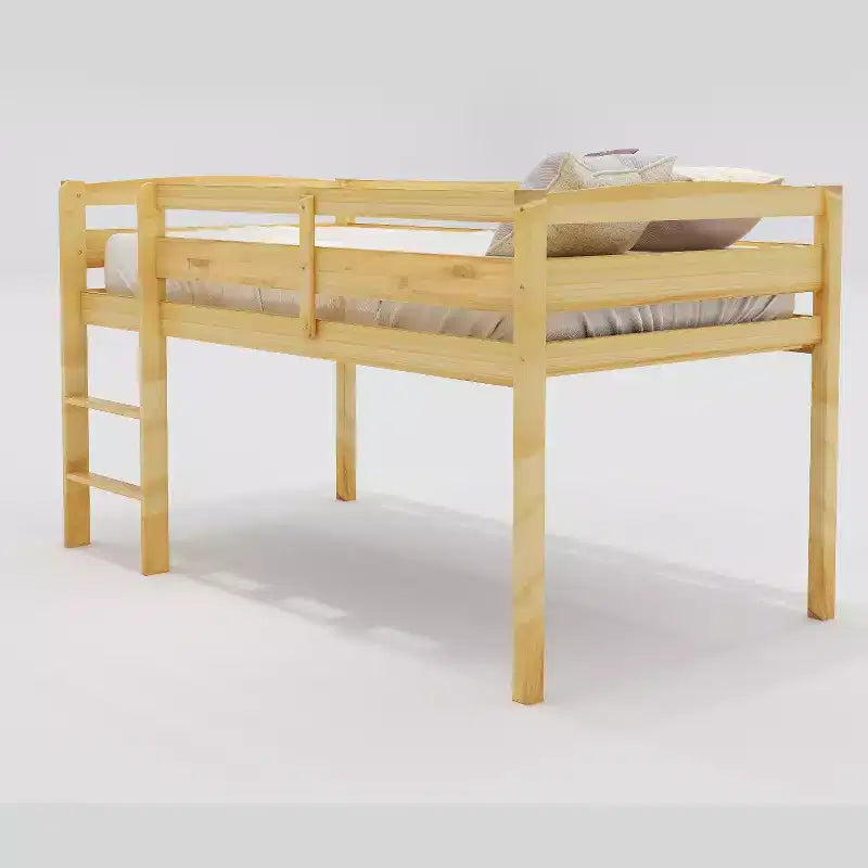 Lit mezzanine bas Bellemave avec échelle, lit mezzanine en bois double pour adultes, enfants et jeunes adolescents, support à lattes en bois Noyer