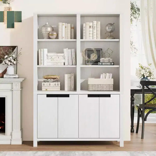 Étagère haute de 179,5 cm, bibliothèque à 5 niveaux de largeur double avec placards et double espace de rangement, bibliothèque en bois pour salon, bureau, bibliothèque