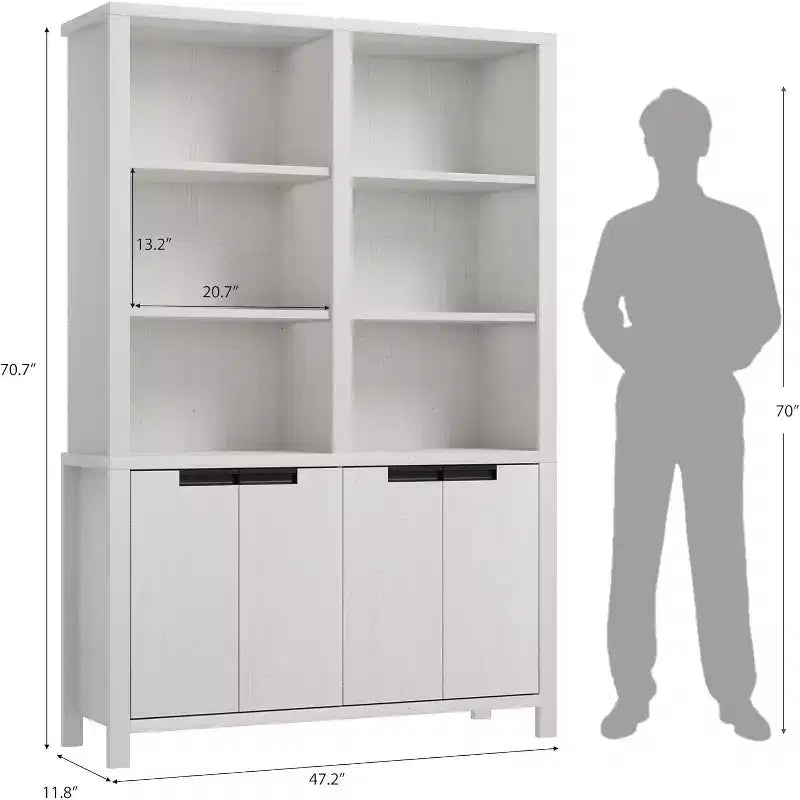 Étagère haute de 179,5 cm, bibliothèque à 5 niveaux de largeur double avec placards et double espace de rangement, bibliothèque en bois pour salon, bureau, bibliothèque