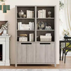 Étagère haute de 179,5 cm, bibliothèque à 5 niveaux de largeur double avec placards et double espace de rangement, bibliothèque en bois pour salon, bureau, bibliothèque