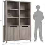 Étagère haute de 179,5 cm, bibliothèque à 5 niveaux de largeur double avec placards et double espace de rangement, bibliothèque en bois pour salon, bureau, bibliothèque