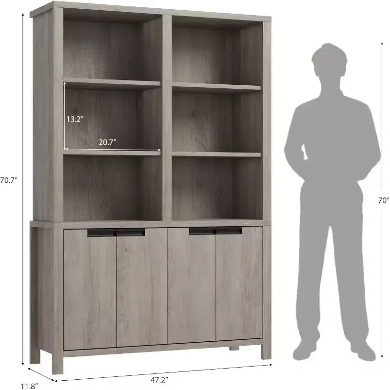 Étagère haute de 179,5 cm, bibliothèque à 5 niveaux de largeur double avec placards et double espace de rangement, bibliothèque en bois pour salon, bureau, bibliothèque