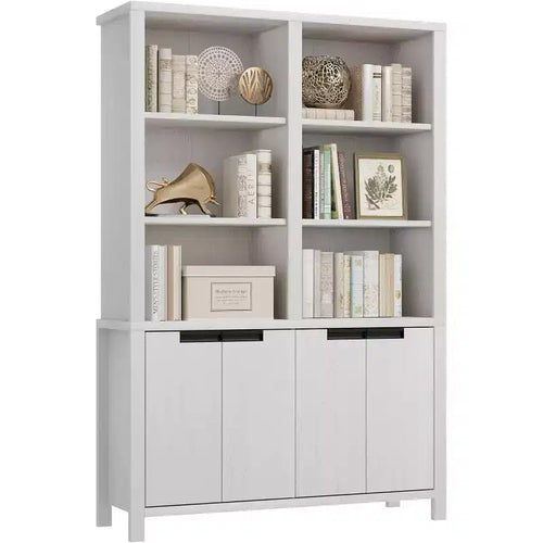 70.7 Inch High Bookshelf, 5-Tier Double-Width Bookcase with Cabinets and Double Storage Space, Wooden Bookcase for Living Room Office Library