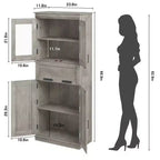 Meuble de salle de bain haut Coolmee de 170 cm avec 4 portes et tiroir basculant en verre, armoire de rangement avec étagères réglables, organisateur autoportant pour la maison