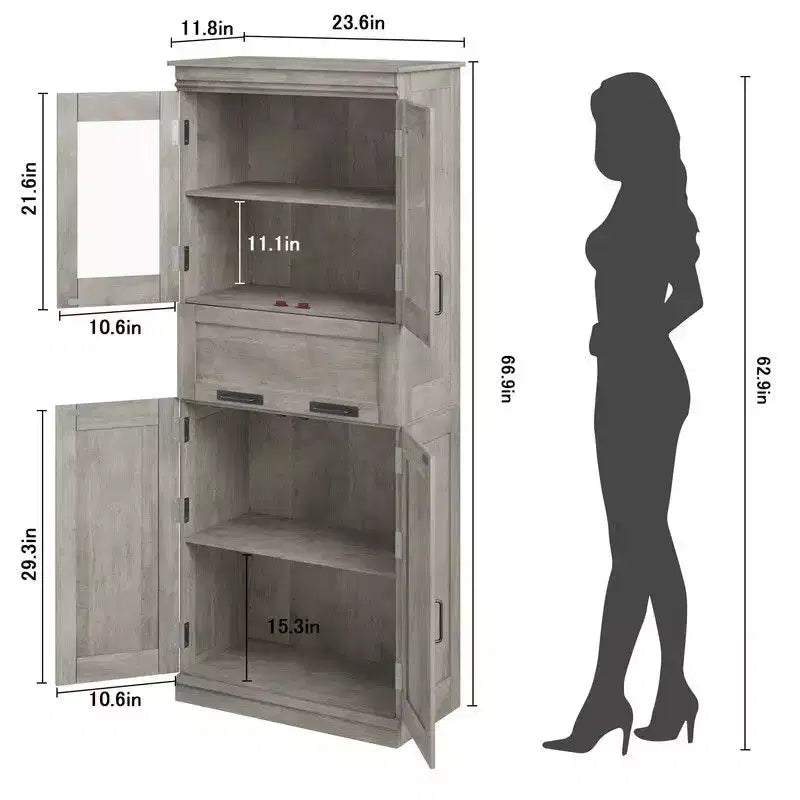Meuble de salle de bain haut Coolmee de 170 cm avec 4 portes et tiroir basculant en verre, armoire de rangement avec étagères réglables, organisateur autoportant pour la maison