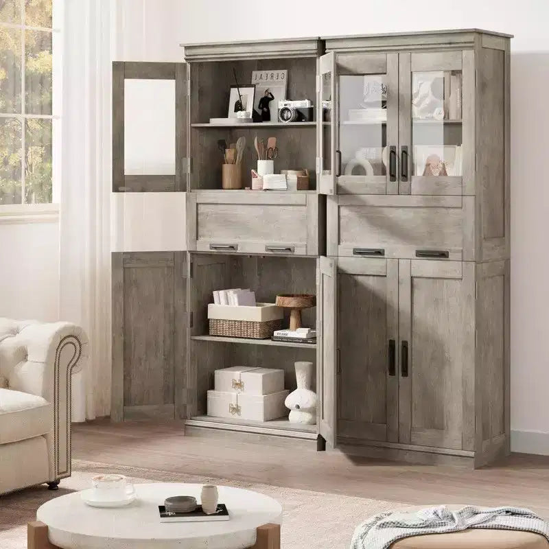 Meuble de salle de bain haut Coolmee de 170 cm avec 4 portes et tiroir basculant en verre, armoire de rangement avec étagères réglables, organisateur autoportant pour la maison
