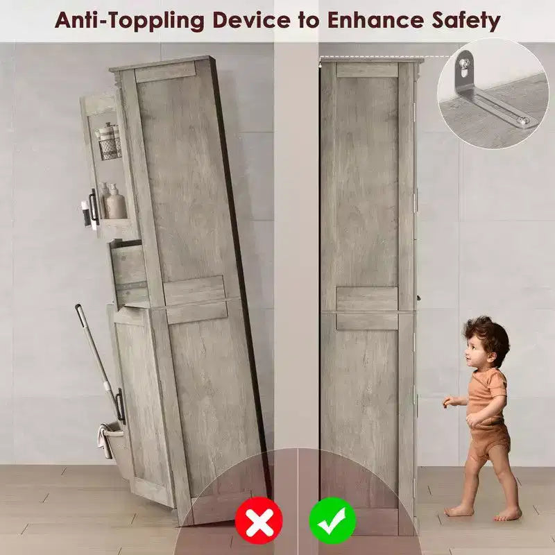 Meuble de salle de bain haut Coolmee de 170 cm avec 4 portes et tiroir basculant en verre, armoire de rangement avec étagères réglables, organisateur autoportant pour la maison