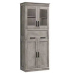 Meuble de salle de bain haut Coolmee de 170 cm avec 4 portes et tiroir basculant en verre, armoire de rangement avec étagères réglables, organisateur autoportant pour la maison