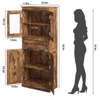 Meuble de salle de bain haut Coolmee de 170 cm avec 4 portes et tiroir basculant en verre, armoire de rangement avec étagères réglables, organisateur autoportant pour la maison