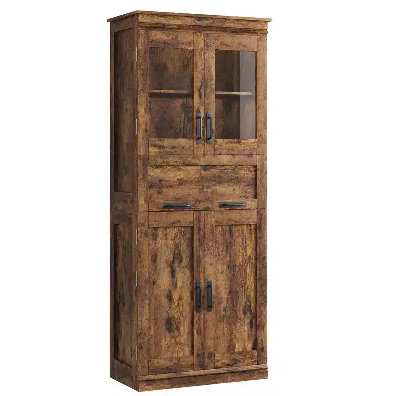 Meuble de salle de bain haut Coolmee de 170 cm avec 4 portes et tiroir basculant en verre, armoire de rangement avec étagères réglables, organisateur autoportant pour la maison