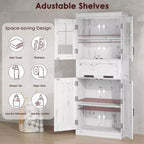 Meuble de salle de bain haut Coolmee de 170 cm avec 4 portes et tiroir basculant en verre, armoire de rangement avec étagères réglables, organisateur autoportant pour la maison