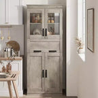 Meuble de salle de bain haut Coolmee de 170 cm avec 4 portes et tiroir basculant en verre, armoire de rangement avec étagères réglables, organisateur autoportant pour la maison