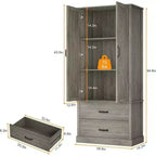 Coolmee Armoire de cuisine avec portes de grange, tiroir et 2 étagères réglables, buffet haut autoportant avec support pour micro-ondes