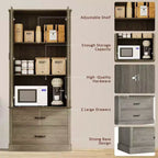 Coolmee Armoire de cuisine avec portes de grange, tiroir et 2 étagères réglables, buffet haut autoportant avec support pour micro-ondes