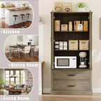 Coolmee Armoire de cuisine avec portes de grange, tiroir et 2 étagères réglables, buffet haut autoportant avec support pour micro-ondes