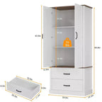 Coolmee Armoire de cuisine avec portes de grange, tiroir et 2 étagères réglables, buffet haut autoportant avec support pour micro-ondes