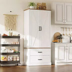 Coolmee Armoire de cuisine avec portes de grange, tiroir et 2 étagères réglables, buffet haut autoportant avec support pour micro-ondes