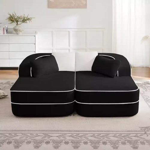 77.2 Teddy Sofa, 32D sponge, boneless, double chaises, sleeper, contrast color, symmetrical, living room