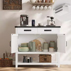 Console de style rustique avec rangement, placard à 2 portes et 2 tiroirs, table buffet multifonctionnelle pour entrée, cuisine, salon