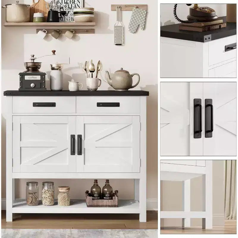 Console de style rustique avec rangement, placard à 2 portes et 2 tiroirs, table buffet multifonctionnelle pour entrée, cuisine, salon