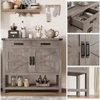 Console de style rustique avec rangement, placard à 2 portes et 2 tiroirs, table buffet multifonctionnelle pour entrée, cuisine, salon