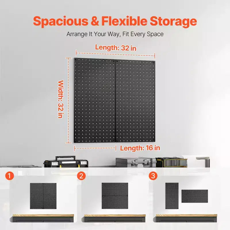 Panneaux perforés métalliques VEVOR, Panneau perforé de 81 x 41 cm, 2 Panneaux, Organisateur mural en acier robuste, Noir