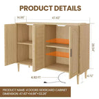 CuisinSmart Buffet en rotin, Armoire de rangement Bohème, Buffet 4 portes avec prise de courant pour cuisine, salle à manger, salon
